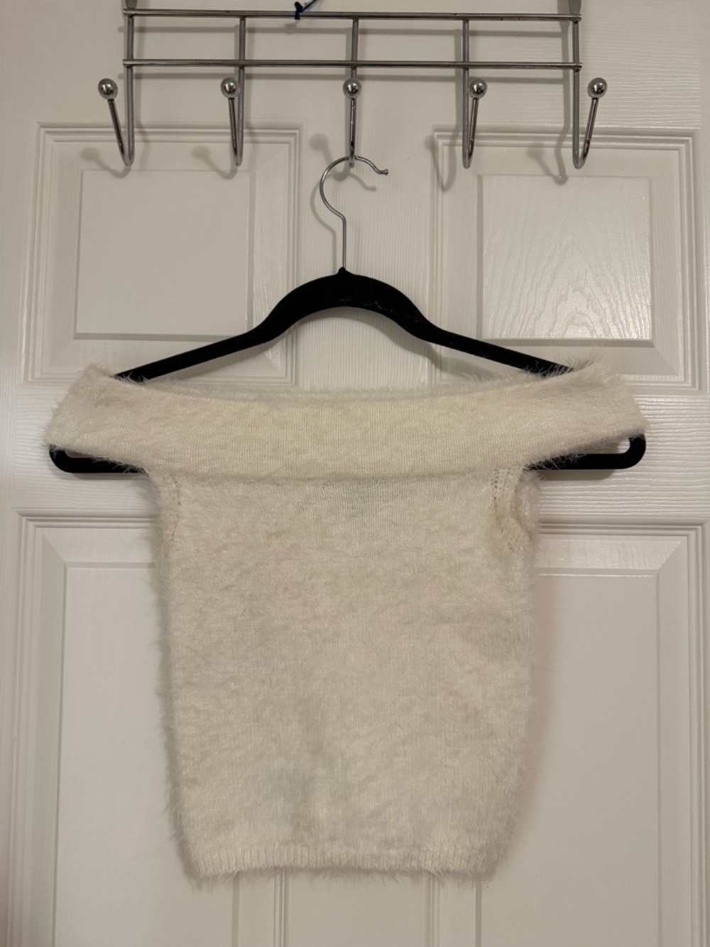 Forever 21 Off-the-Shoulder Fuzzy Cream Sweater Top